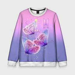Свитшот детский BTS красивые бабочки, цвет: 3D-белый