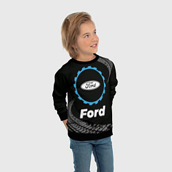Свитшот детский Ford в стиле Top Gear со следами шин на фоне, цвет: 3D-черный — фото 2