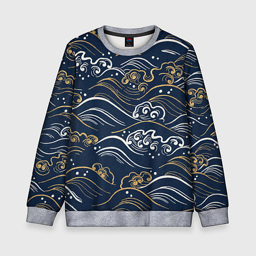 Детский свитшот Японский узор волны / 3D-Меланж – фото 1