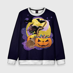 Свитшот детский Чёрный котёнок и тыквы, цвет: 3D-белый