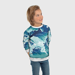 Свитшот детский Несущиеся морские волны, цвет: 3D-белый — фото 2