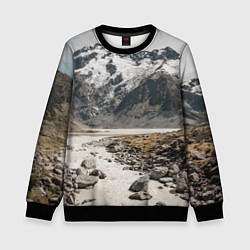 Свитшот детский Горы и река с камнями, цвет: 3D-черный