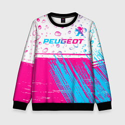 Свитшот детский Peugeot neon gradient style: символ сверху, цвет: 3D-черный