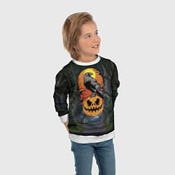 Свитшот детский Ворон, сидящий на тыкве - Halloween, цвет: 3D-белый — фото 2