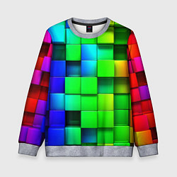 Свитшот детский Цветные неоновые кубы, цвет: 3D-меланж
