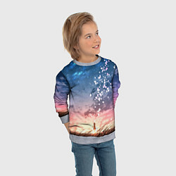 Свитшот детский Листья сакуры в поле, цвет: 3D-меланж — фото 2