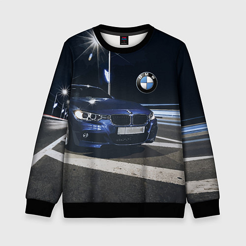 Детский свитшот BMW на ночной трассе / 3D-Черный – фото 1