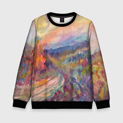 Детский свитшот Осенний пейзаж акварель / 3D-Черный – фото 1