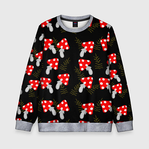 Детский свитшот Мухоморы на черном фоне / 3D-Меланж – фото 1
