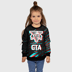 Свитшот детский GTA в стиле glitch и баги графики на темном фоне, цвет: 3D-черный — фото 2