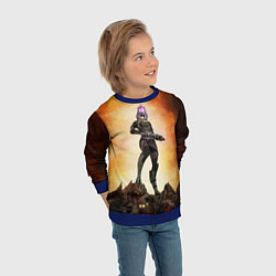 Свитшот детский Кварианка стоит на горе трупов в свете огня, цвет: 3D-синий — фото 2