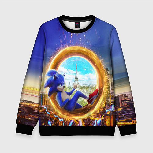 Детский свитшот Соник в кино / 3D-Черный – фото 1