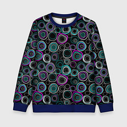 Свитшот детский Узор ретро круги и кольца на черном фоне, цвет: 3D-синий