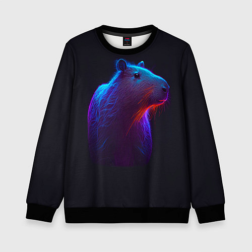 Детский свитшот Неоновая капибара на чёрном фоне / 3D-Черный – фото 1