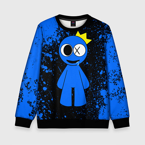 Детский свитшот Радужные друзья Синий - брызги краски / 3D-Черный – фото 1
