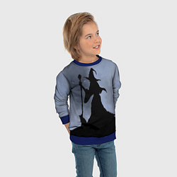 Свитшот детский Halloween - силуэт ведьмы с котом, цвет: 3D-синий — фото 2