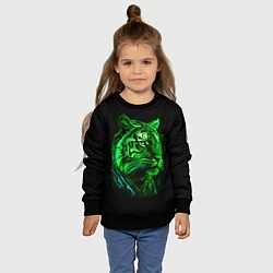 Свитшот детский Нейросеть: неоновый зелёный тигр, цвет: 3D-черный — фото 2
