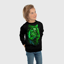 Свитшот детский Нейросеть: неоновый зелёный тигр, цвет: 3D-черный — фото 2