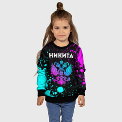 Свитшот детский Никита и неоновый герб России, цвет: 3D-черный — фото 2