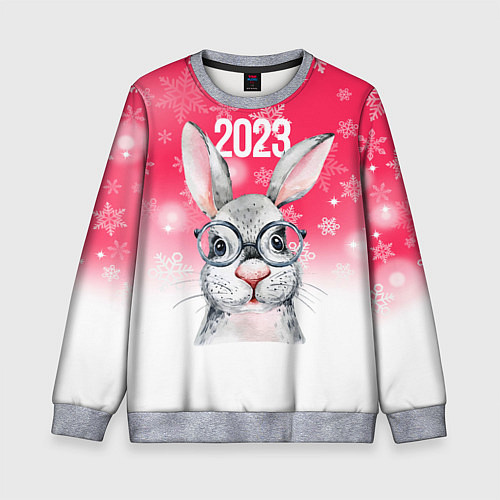 Детский свитшот 2023 год - кролик в очках / 3D-Меланж – фото 1