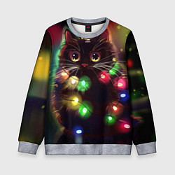 Свитшот детский Новый Год Кот, цвет: 3D-меланж
