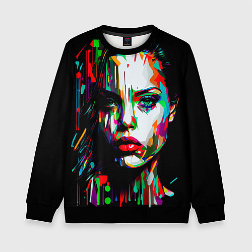 Детский свитшот Анджелина Джоли - поп-арт / 3D-Черный – фото 1