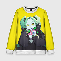 Свитшот детский Ребекка пьет коктель - Cyberpunk, цвет: 3D-белый