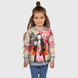Свитшот детский Незуко Камадо под сакурой, цвет: 3D-меланж — фото 2