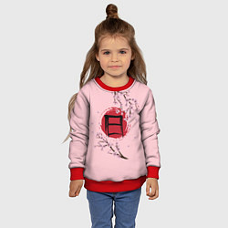 Свитшот детский Цветущая сакура с иероглифом cолнце, цвет: 3D-красный — фото 2