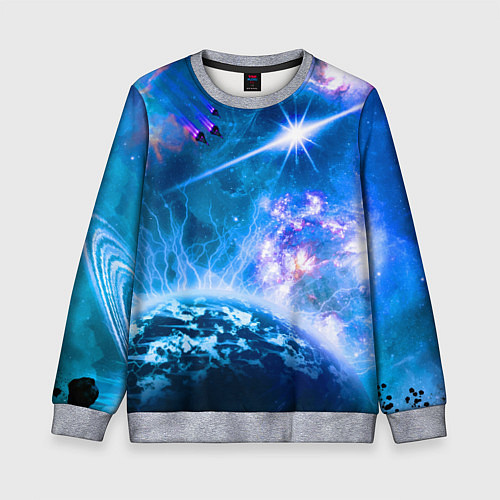Детский свитшот Космос - планета и яркая звезда / 3D-Меланж – фото 1