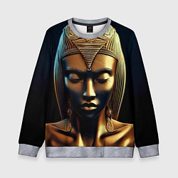 Свитшот детский Нейросеть - золотая статуя египетской царицы, цвет: 3D-меланж