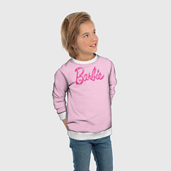 Свитшот детский Барби - логотип на клетчатом фоне, цвет: 3D-белый — фото 2