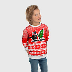 Свитшот детский С новым годом - котик и ёлка, цвет: 3D-белый — фото 2