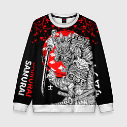 Детский свитшот Самурай и сакура на черном фоне