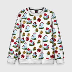 Свитшот детский Новогодние домики на белом - паттерн, цвет: 3D-белый