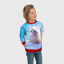 Свитшот детский Заснеженный котик, цвет: 3D-красный — фото 2
