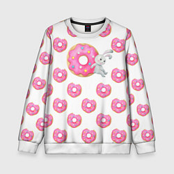 Свитшот детский Серый кролик с розовыми пончиками, цвет: 3D-белый