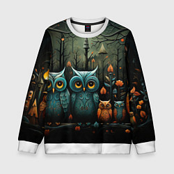 Свитшот детский Совы в стиле Folk Art, цвет: 3D-белый
