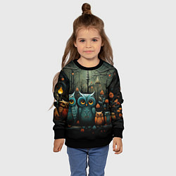 Свитшот детский Совы в стиле Folk Art, цвет: 3D-черный — фото 2
