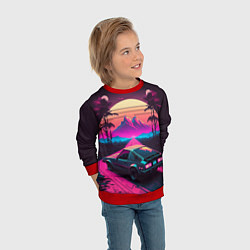 Свитшот детский Synthwave car and mountains, цвет: 3D-красный — фото 2