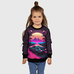 Свитшот детский Synthwave car and mountains, цвет: 3D-черный — фото 2