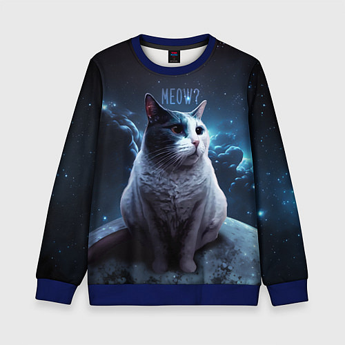 Детский свитшот Мемный кот в космосе / 3D-Синий – фото 1