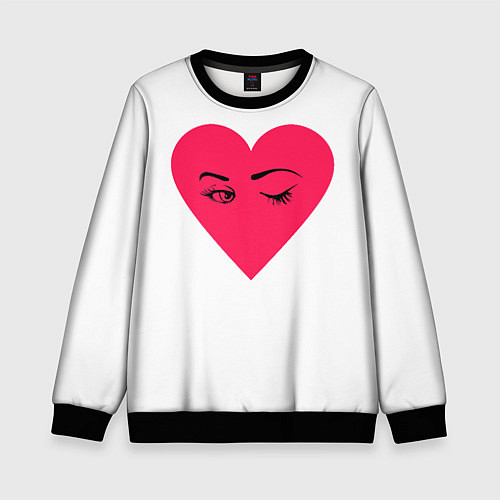 Детский свитшот Красное сердце - любовь с глазами / 3D-Черный – фото 1