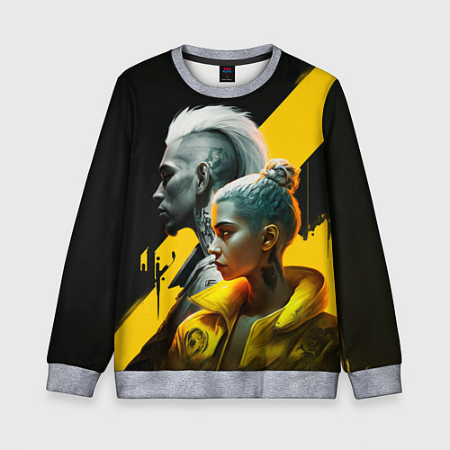 Детский свитшот Девушка и парень в стиле киберпанк / 3D-Меланж – фото 1