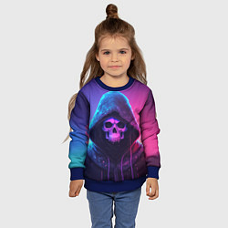 Свитшот детский Неоновый череп в капюшоне, цвет: 3D-синий — фото 2