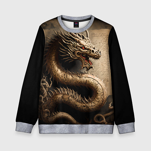 Детский свитшот Китайский дракон с открытой пастью / 3D-Меланж – фото 1