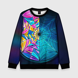 Свитшот детский Уэнсдей - окно ночной витраж - текстура зерна, цвет: 3D-черный