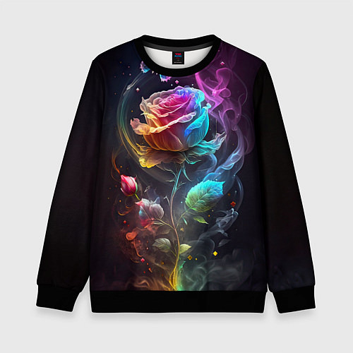 Детский свитшот Неоновая бабочка над большой розой / 3D-Черный – фото 1
