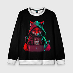 Свитшот детский Лис за ноутбуком от нейросети, цвет: 3D-белый