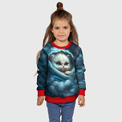 Свитшот детский Котик в одеяльце в облаках, цвет: 3D-красный — фото 2